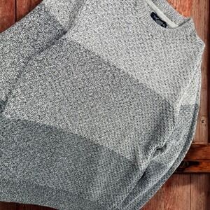 London Fog Colorblock Crewneck Waffle‎ Knit Cotton Pullover Mens M Gray Sweater